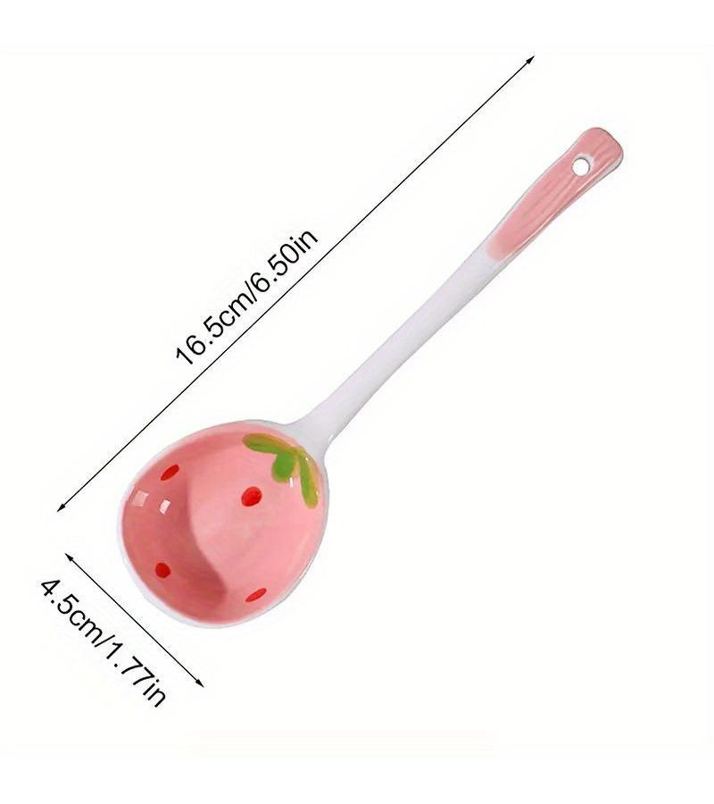 Hand Painted Super Cute Strawberry Ceramic Spoon Long Handle Reusable Dessert Spoon - Image 2