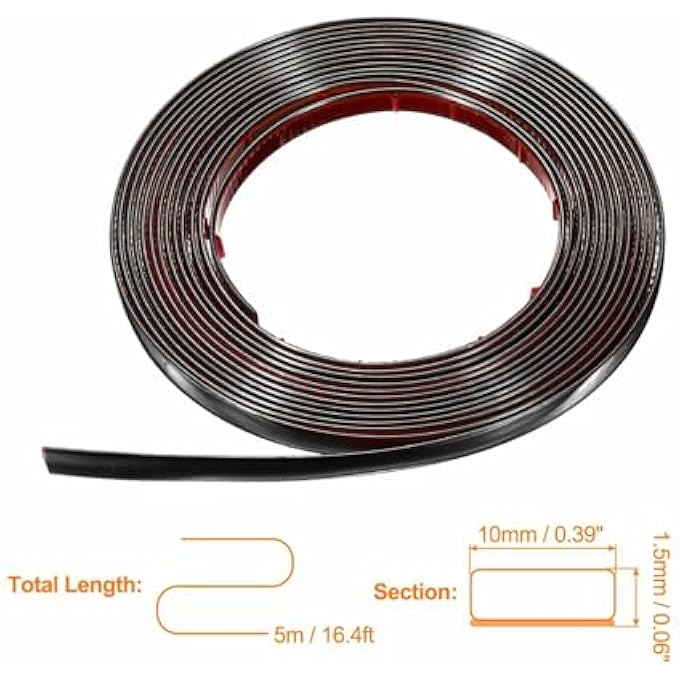 16.4FT X 0.39" WALL TRIM PEEL AND STICK MOLDING TRIM FRAME, FLEXIBLE PVC SELF ADHESIVE DIY ACCENT STRIP FOR WALL, CEILING, FLOOR, CABINET, TILE, EDGE, BORDERS, MIRROR, MIRROR BLACK - Image 3