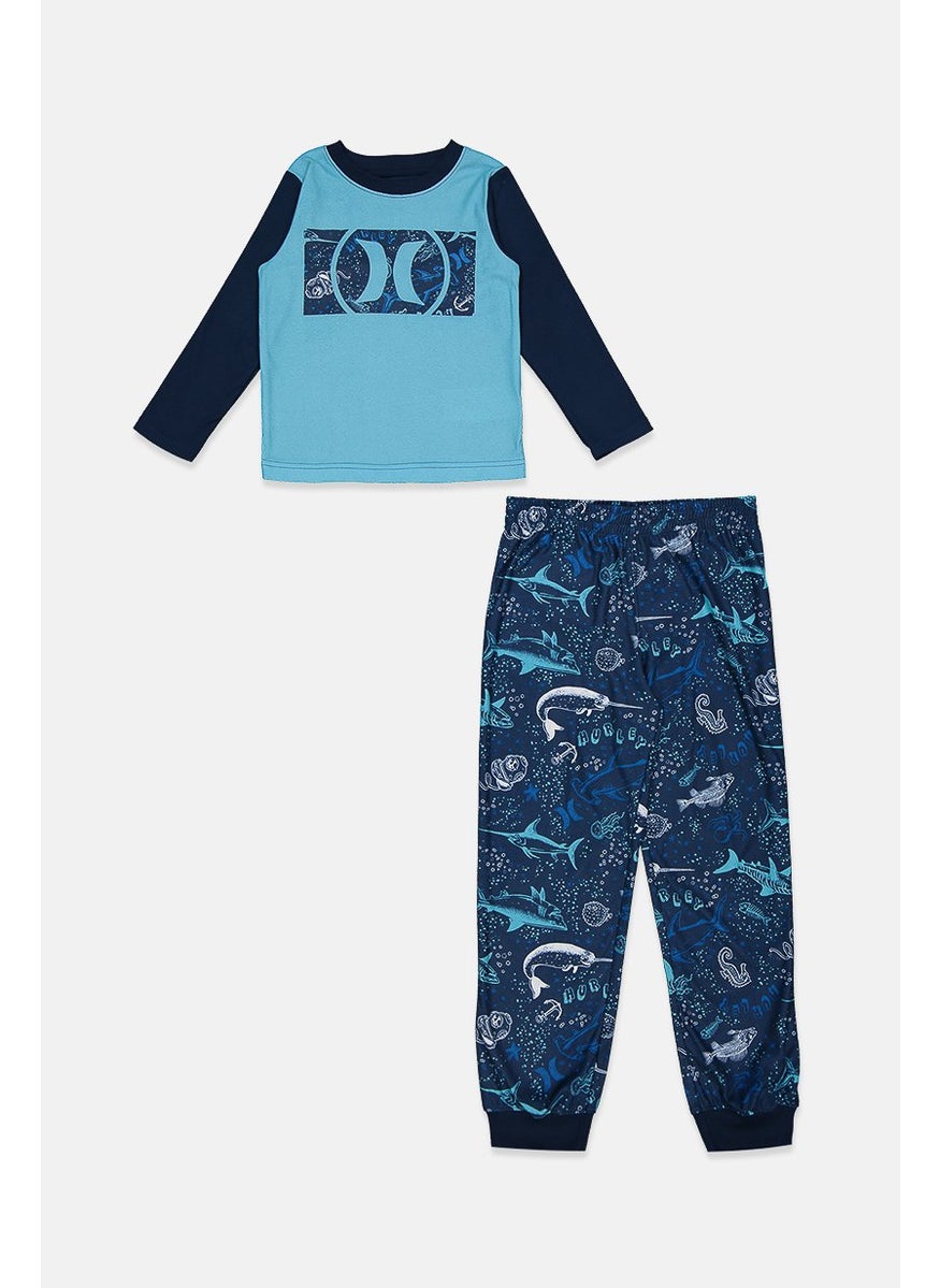 Hurley Toddlers Boy 2 Pcs Graphic Top And Pyjama Set, Navy  - Image 1