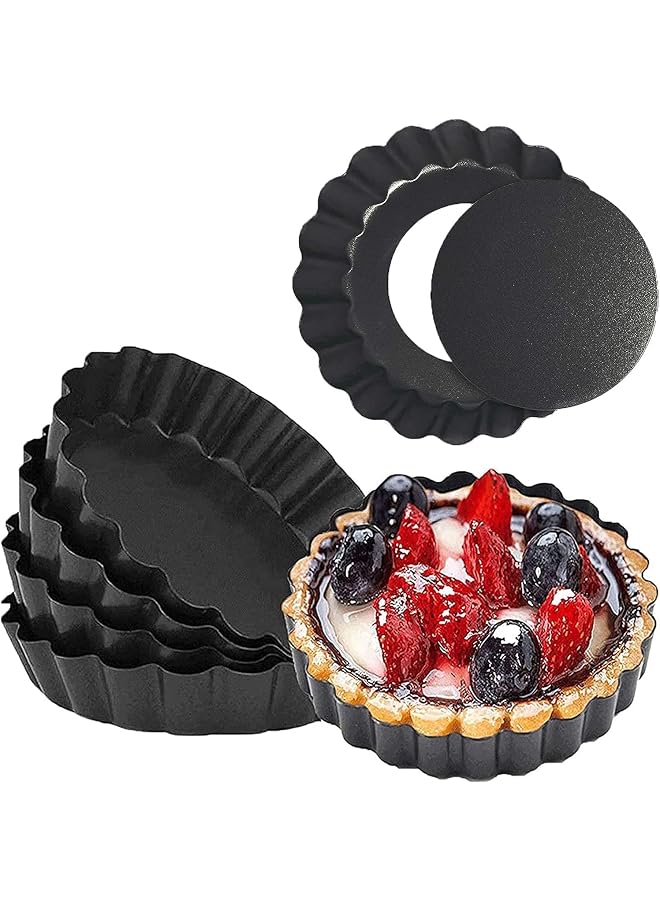 S-TOP Mini Tart Pans with Removable Bottom Round Nonstick Quiche Pan, Heavy Duty Fluted Side for Pies, Mousse Cakes, Dessert Baking (4 Inch 6pcs) - Image 1