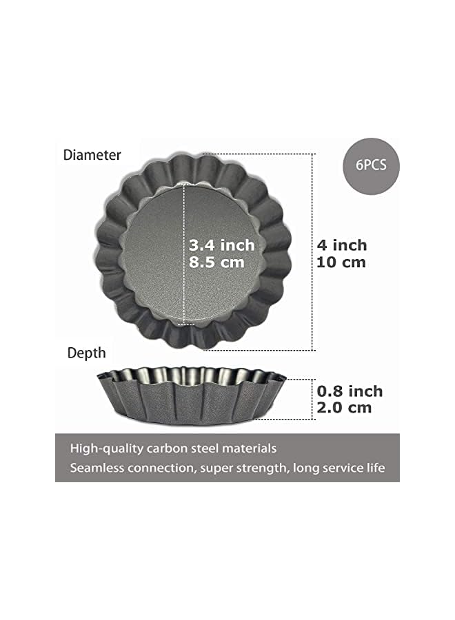 S-TOP Mini Tart Pans with Removable Bottom Round Nonstick Quiche Pan, Heavy Duty Fluted Side for Pies, Mousse Cakes, Dessert Baking (4 Inch 6pcs) - Image 3