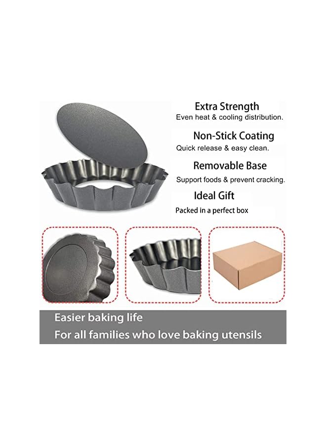 S-TOP Mini Tart Pans with Removable Bottom Round Nonstick Quiche Pan, Heavy Duty Fluted Side for Pies, Mousse Cakes, Dessert Baking (4 Inch 6pcs) - Image 2