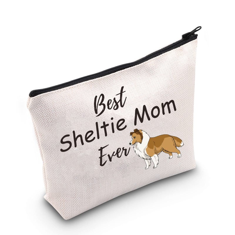 MEIKIUP Sheltie Dog Lover Gift Sheltie Mom Makeup Bag Sheepdog Mama Shetland Sheepdogs Gift Sheltie Owner Travel Cosmetic Bag Sheltie Mom bag