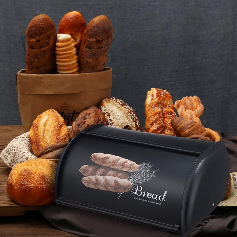 klarakoBread Box for Kitchen Counter Stainless Steel Large Bread Bin Storage Container Holder for Loaves, Pastries, Retro Vintage Design - Image 2