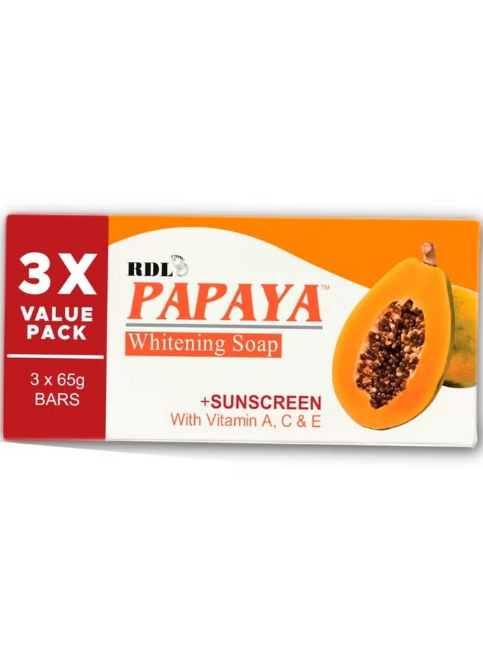 ار دي ال صابون البابايا لتبييض البشرة، واقي من الشمس مع فيتامينات أ، ج، هـ 65 جرام × 3