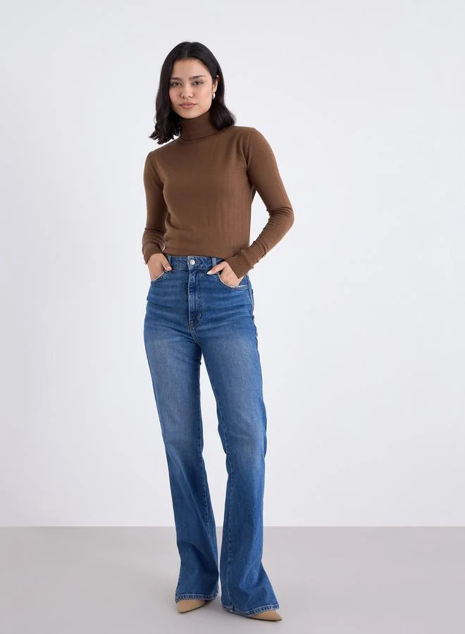 Styli Styli Slim Fit Turtle Neck Sweater with Button Cuff Detail