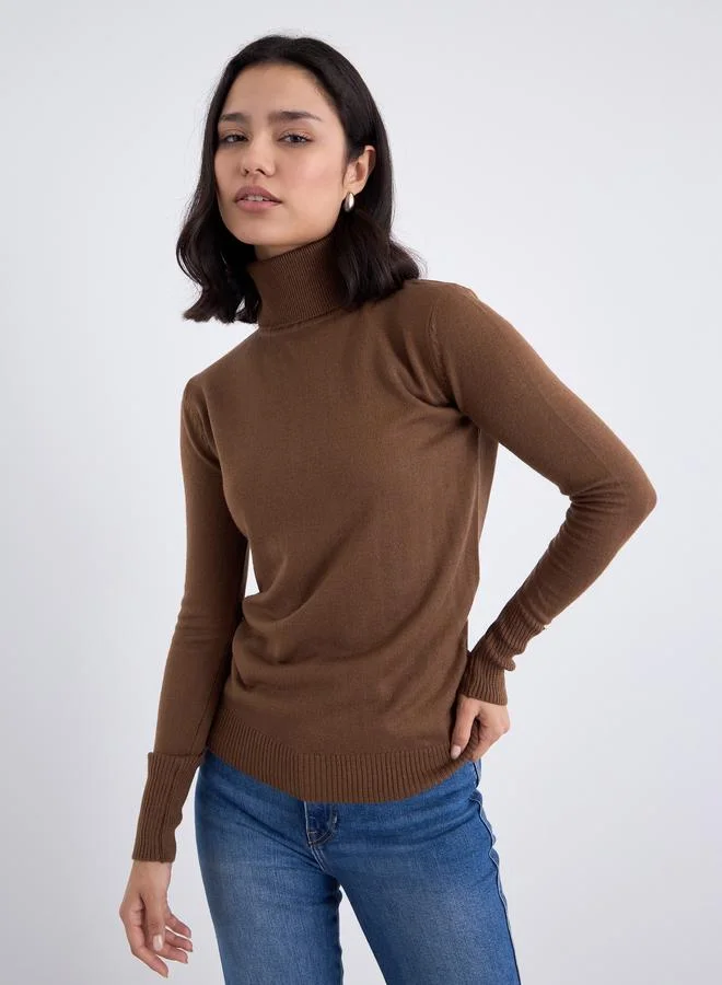 Styli Styli Slim Fit Turtle Neck Sweater with Button Cuff Detail