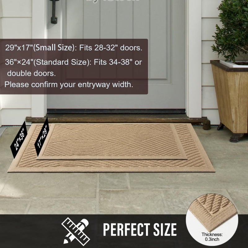 HIYARD Sturdy Front Door Mat, Absorbent Muddy Dirt Resist Welcome Door Mats Outdoor Indoor, Stain and Fade Resistant, Non-Slip Backing Entry Mat Low Profile Doormat for Entryway, 29Ã—17, Beige - Image 3