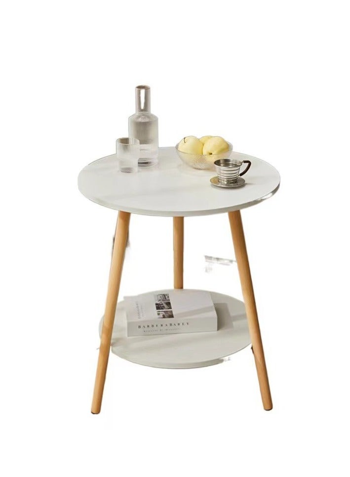 Gasara Modern 2 Tier Round Coffee Table - White/Wood 50cm*62cm - Image 1