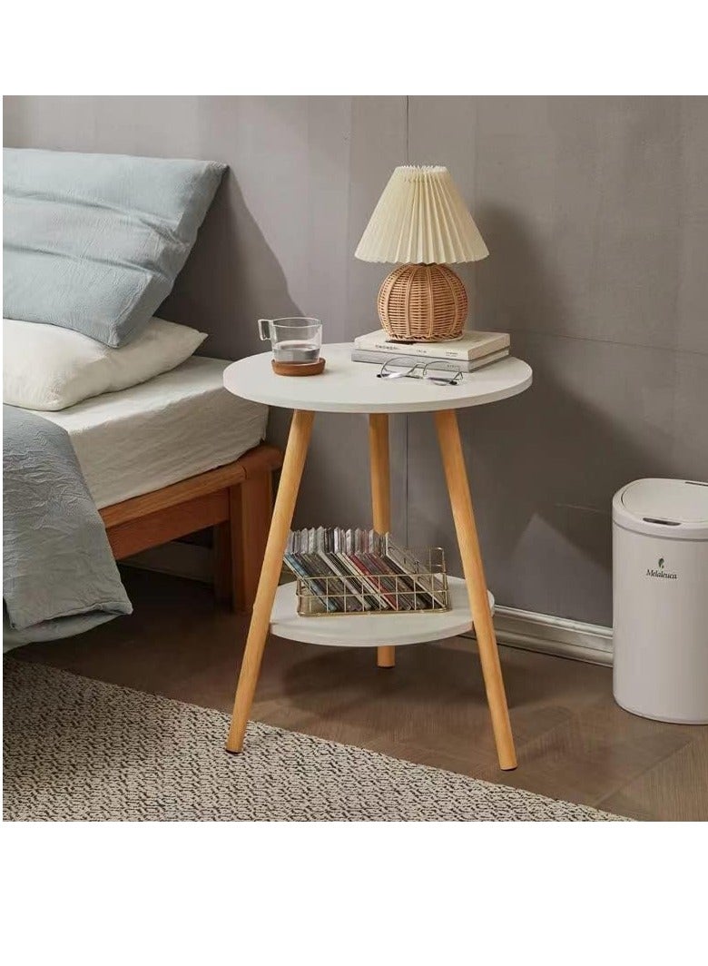 Gasara Modern 2 Tier Round Coffee Table - White/Wood 50cm*62cm - Image 2