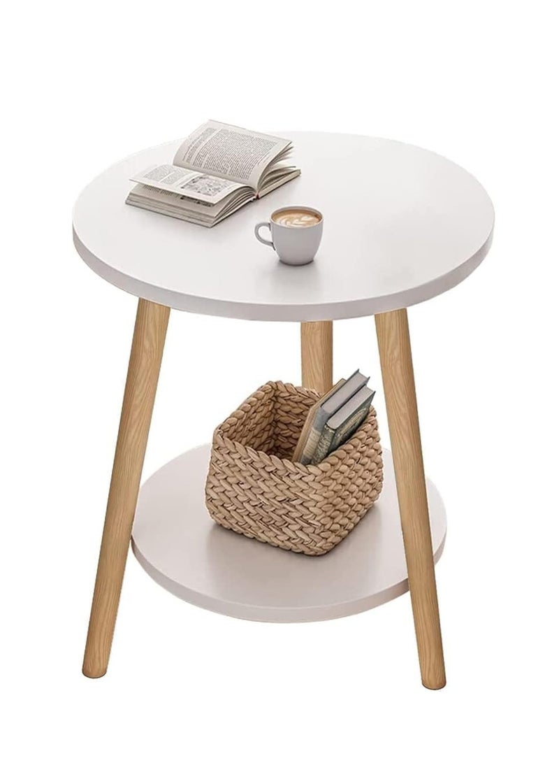 Gasara Modern 2 Tier Round Coffee Table - White/Wood 50cm*62cm - Image 3
