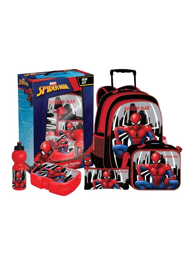 MARVEL حزمة قيمة مدرسية 5 في 1 من مارفل سبايدر مان في المدينة مع حقيبة ظهر بعجلات (40.6 سم)