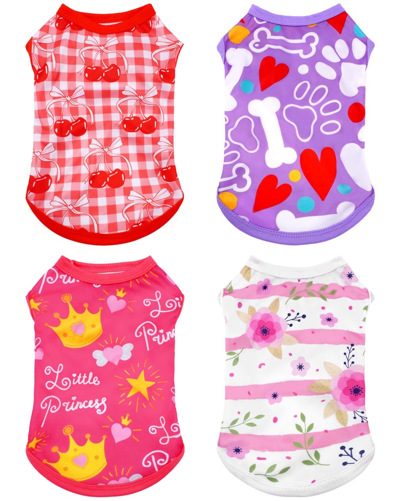 PET SHOW 4 Pack Dog Shirts for Small Doggies Female Tank Top Tee Red Pink T-Shirts Pets Sleeveless Vest Cats Kittens Girl Puppy Clothes (Small) - Image 1