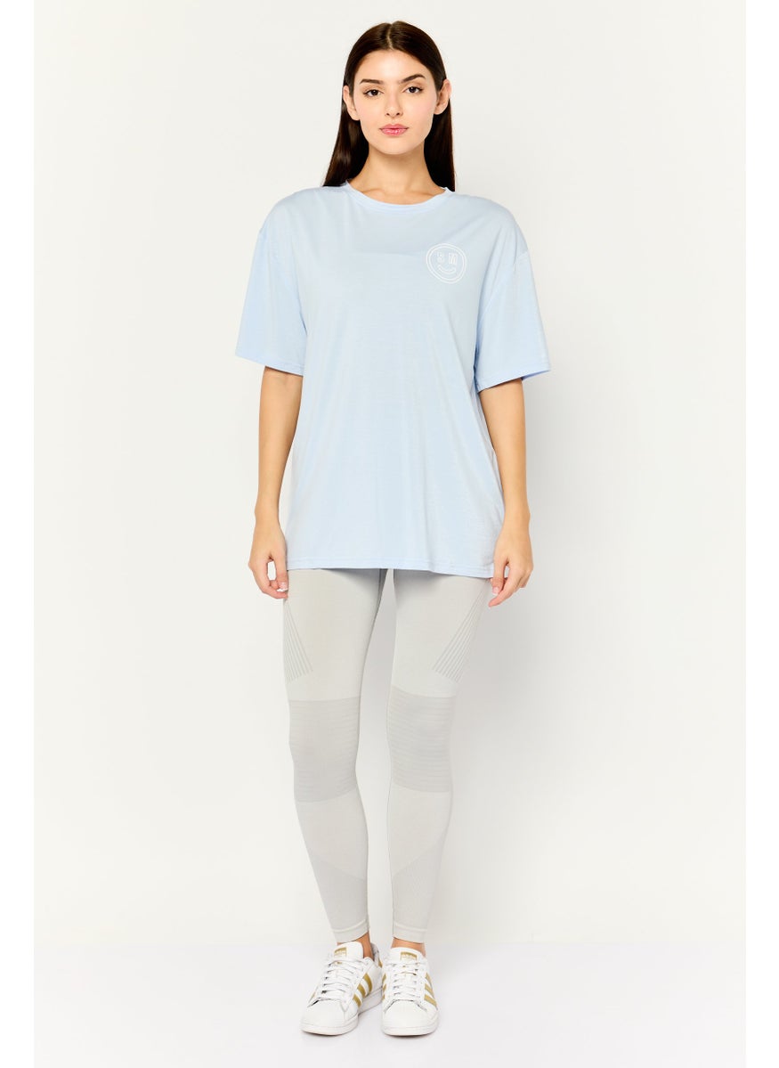 STEVE MADDEN - Women Crew Neck Short Sleeve Brand Logo T-Shirt, Light Blue - Image 1