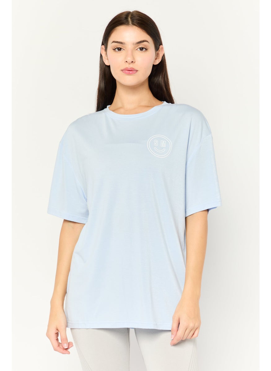 STEVE MADDEN - Women Crew Neck Short Sleeve Brand Logo T-Shirt, Light Blue - Image 1
