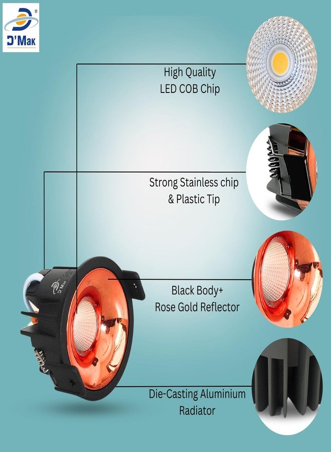 D'Mak مصباح كشاف LED COB أسود اللون من D'Mak بقوة 7 واط مع عاكس ذهبي وردي (أبيض، 1) - Image 2