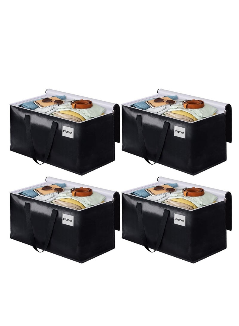 XICEN 4pcs Large Moving Bags, Waterproof Storage Bags with Zippers, 93L Moisture proof Clothes Shoes Storage Bags, Foldable Travel Luggage Bags Totes, Space Saving and Packing, Closet Organizer - Image 2