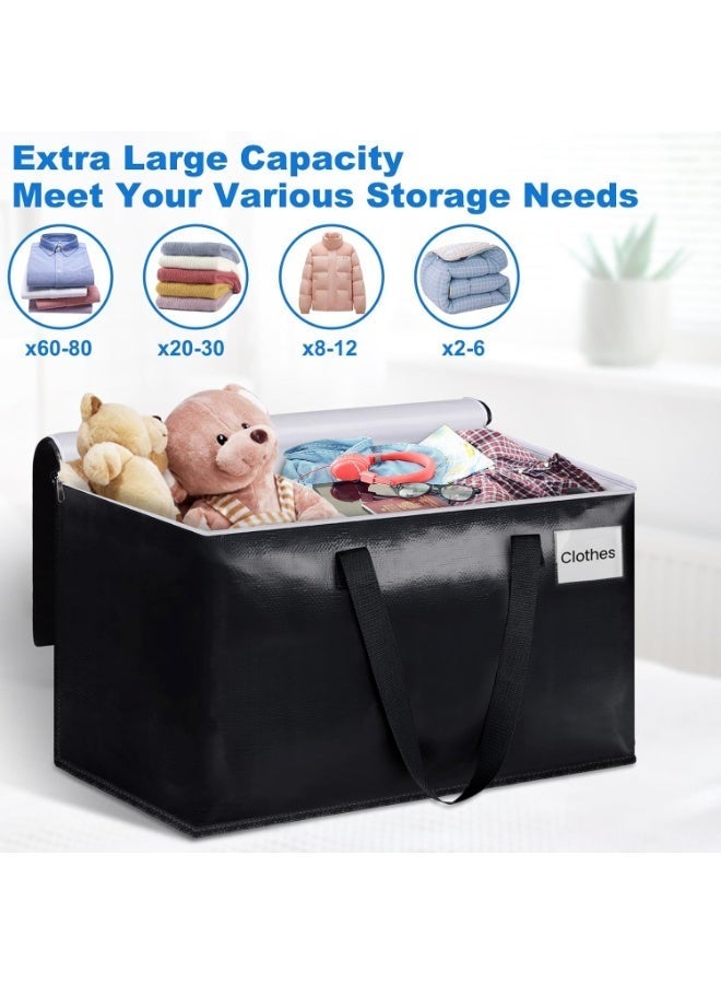 XICEN 4pcs Large Moving Bags, Waterproof Storage Bags with Zippers, 93L Moisture proof Clothes Shoes Storage Bags, Foldable Travel Luggage Bags Totes, Space Saving and Packing, Closet Organizer - Image 3