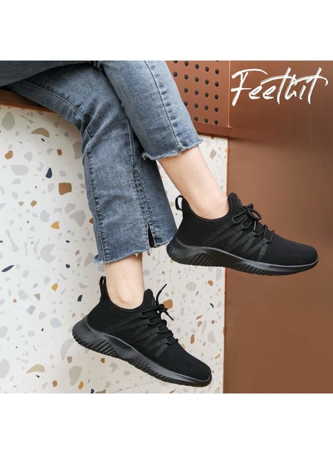 Feethit Womens Slip On Running Shoes Non Slip Walking Shoes Lightweight Gym Fashion Sneakers All Black Size 6.5 - Image 2