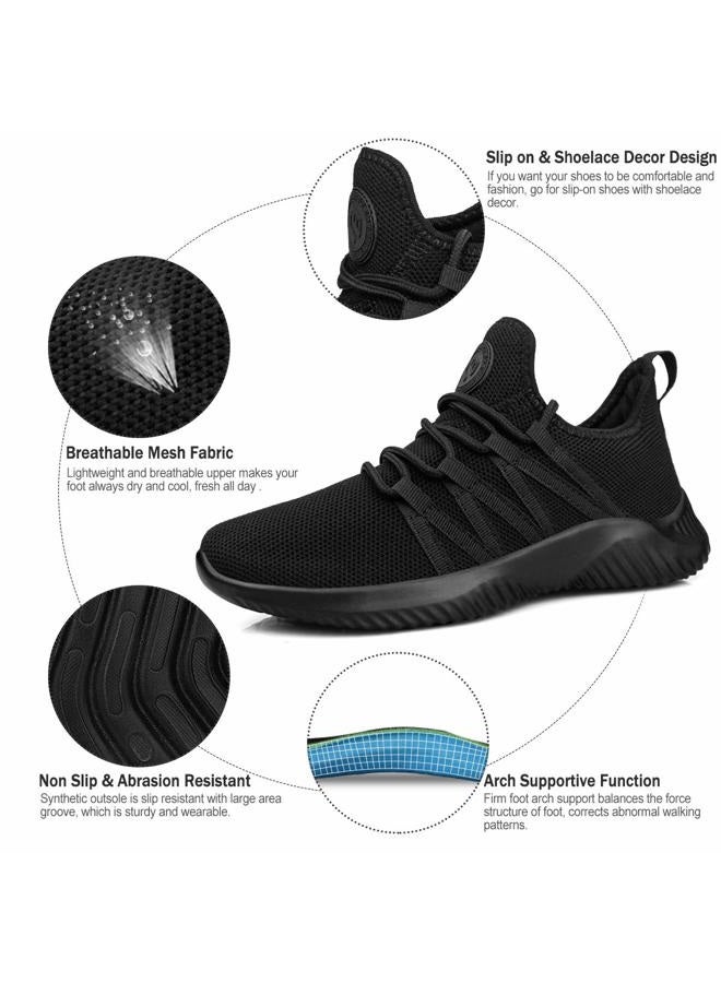 Feethit Womens Slip On Running Shoes Non Slip Walking Shoes Lightweight Gym Fashion Sneakers All Black Size 6.5 - Image 4