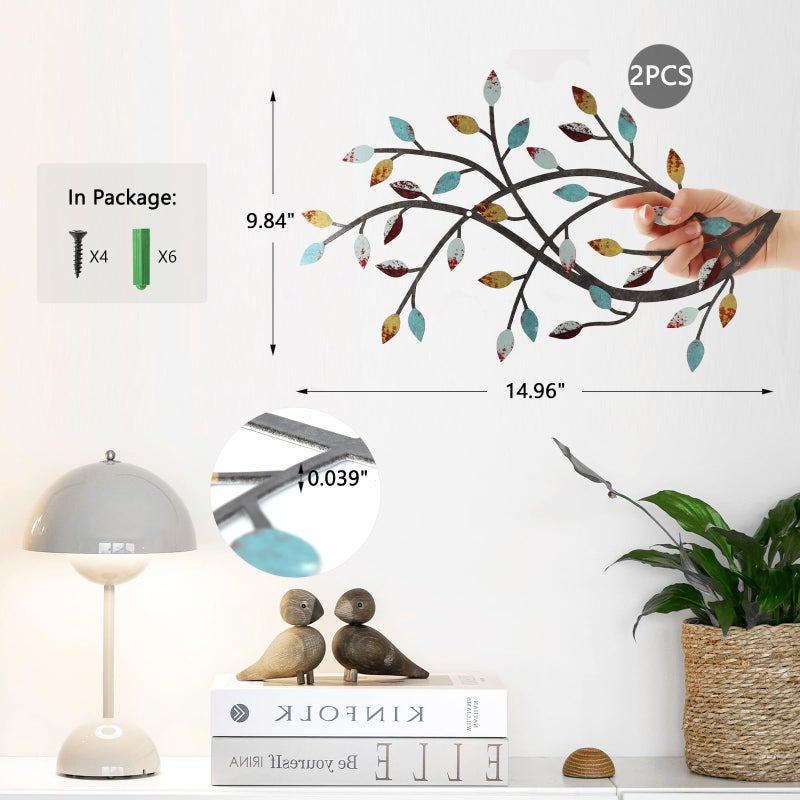 Meltset Metal Tree Leaf Wall Decor, Vine Olive Leaf Branch Wall Art, Wrought Iron Scroll Artwork, Decorative Wall Sculptures Above The Bed, Living Room, Hallway, Indoor and Outdoorï¼ˆS/Farmhouseï¼‰ - Image 3