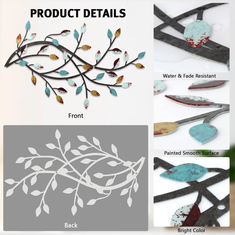 Meltset Metal Tree Leaf Wall Decor, Vine Olive Leaf Branch Wall Art, Wrought Iron Scroll Artwork, Decorative Wall Sculptures Above The Bed, Living Room, Hallway, Indoor and Outdoorï¼ˆS/Farmhouseï¼‰ - Image 4