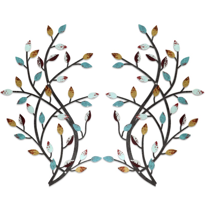 Meltset Metal Tree Leaf Wall Decor, Vine Olive Leaf Branch Wall Art, Wrought Iron Scroll Artwork, Decorative Wall Sculptures Above The Bed, Living Room, Hallway, Indoor and Outdoorï¼ˆS/Farmhouseï¼‰ - Image 1