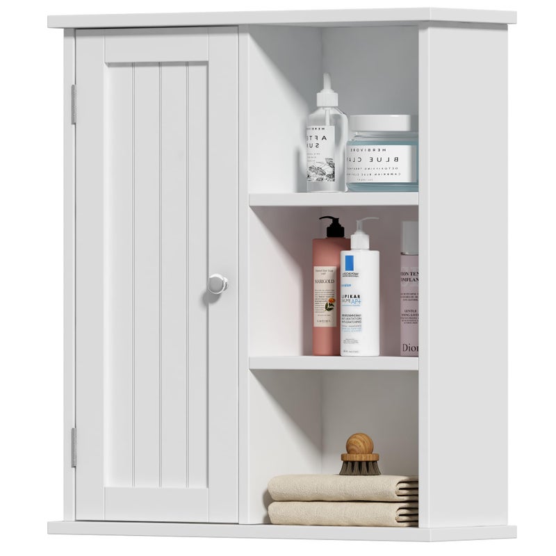 Treocho Treocho Bathroom Wall Cabinet Medicine Cabinet with Door and 3 Open Shelves Wall Mounted Storage Organizer for Bathroom Kitchen Living Room White 