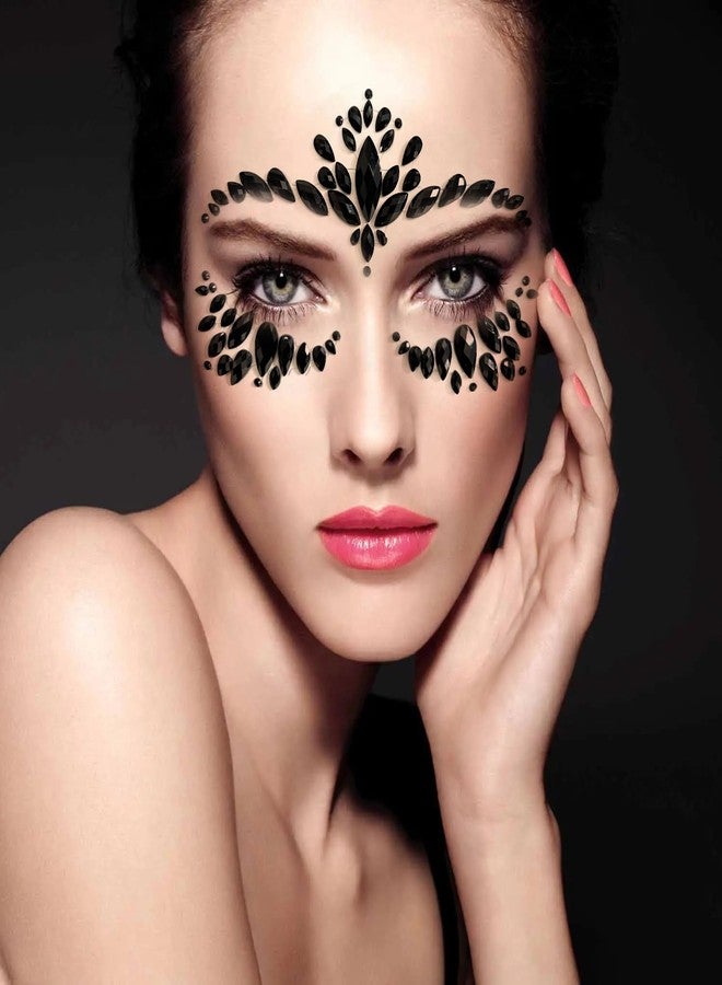 KOTBS 6 Sheets Black Face Gems, Self-Adhesive Rhinestone Face Jewels for Festivals, Halloween, and Costume Parties, Large - Image 2