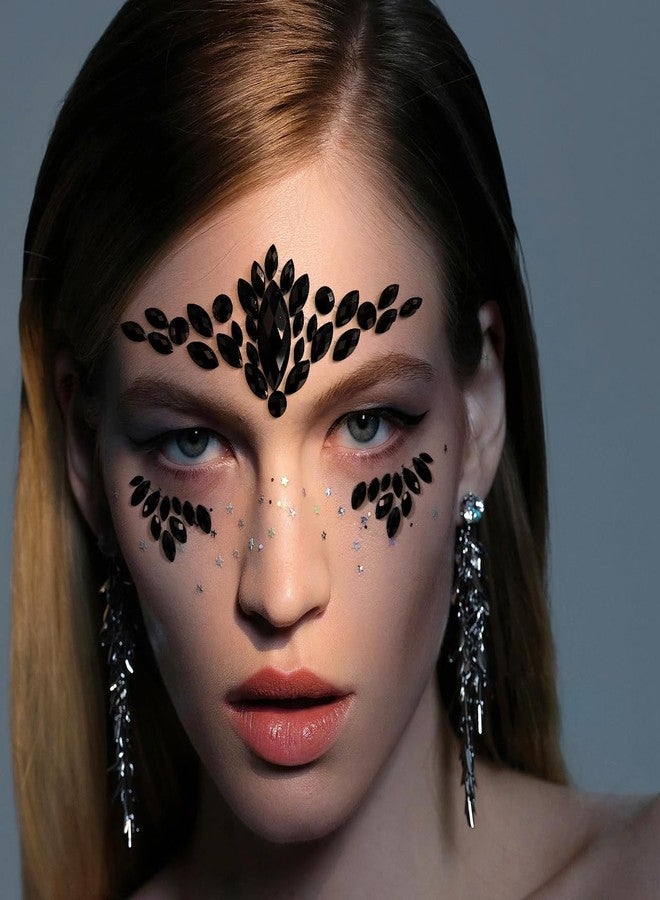 KOTBS 6 Sheets Black Face Gems, Self-Adhesive Rhinestone Face Jewels for Festivals, Halloween, and Costume Parties, Large - Image 5