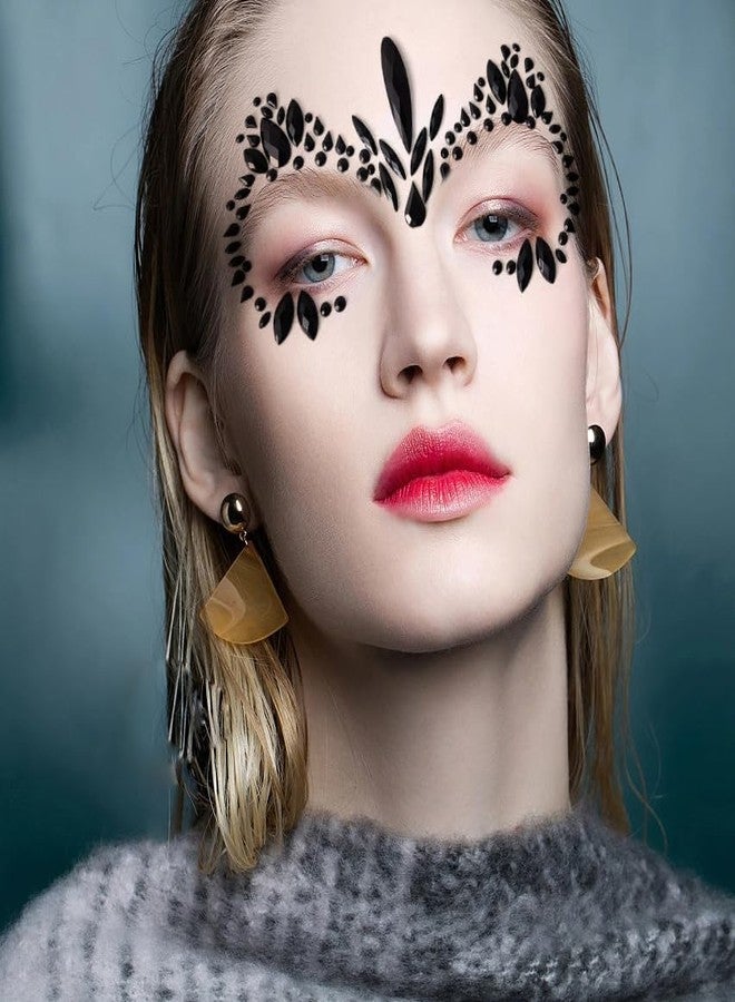 KOTBS 6 Sheets Black Face Gems, Self-Adhesive Rhinestone Face Jewels for Festivals, Halloween, and Costume Parties, Large - Image 3