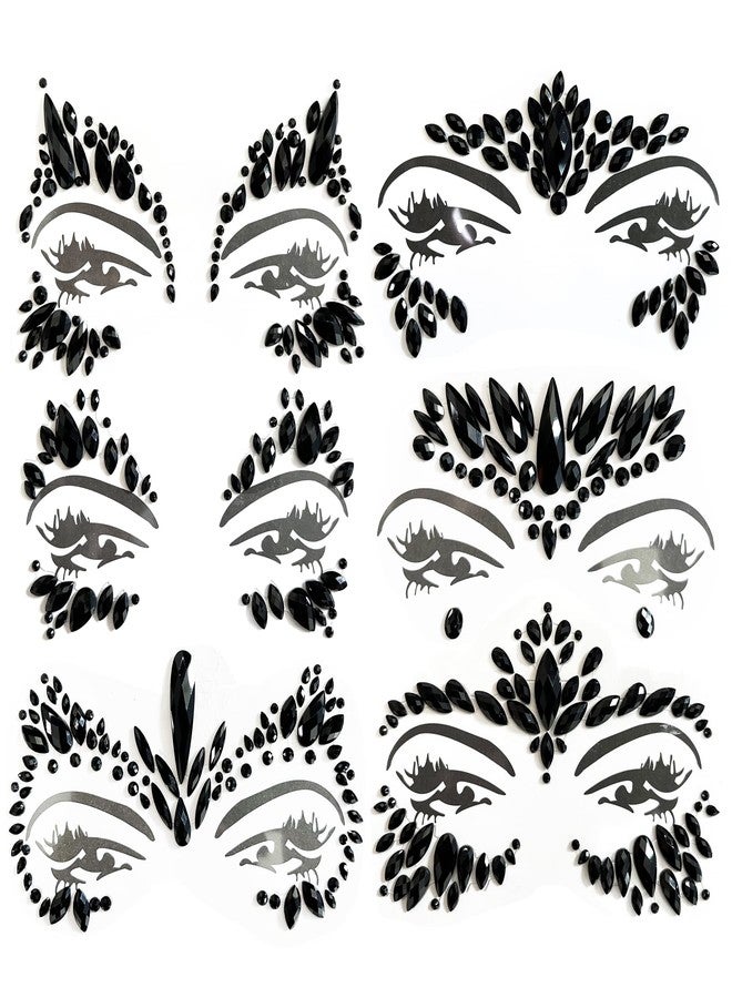 KOTBS 6 Sheets Black Face Gems, Self-Adhesive Rhinestone Face Jewels for Festivals, Halloween, and Costume Parties, Large - Image 1