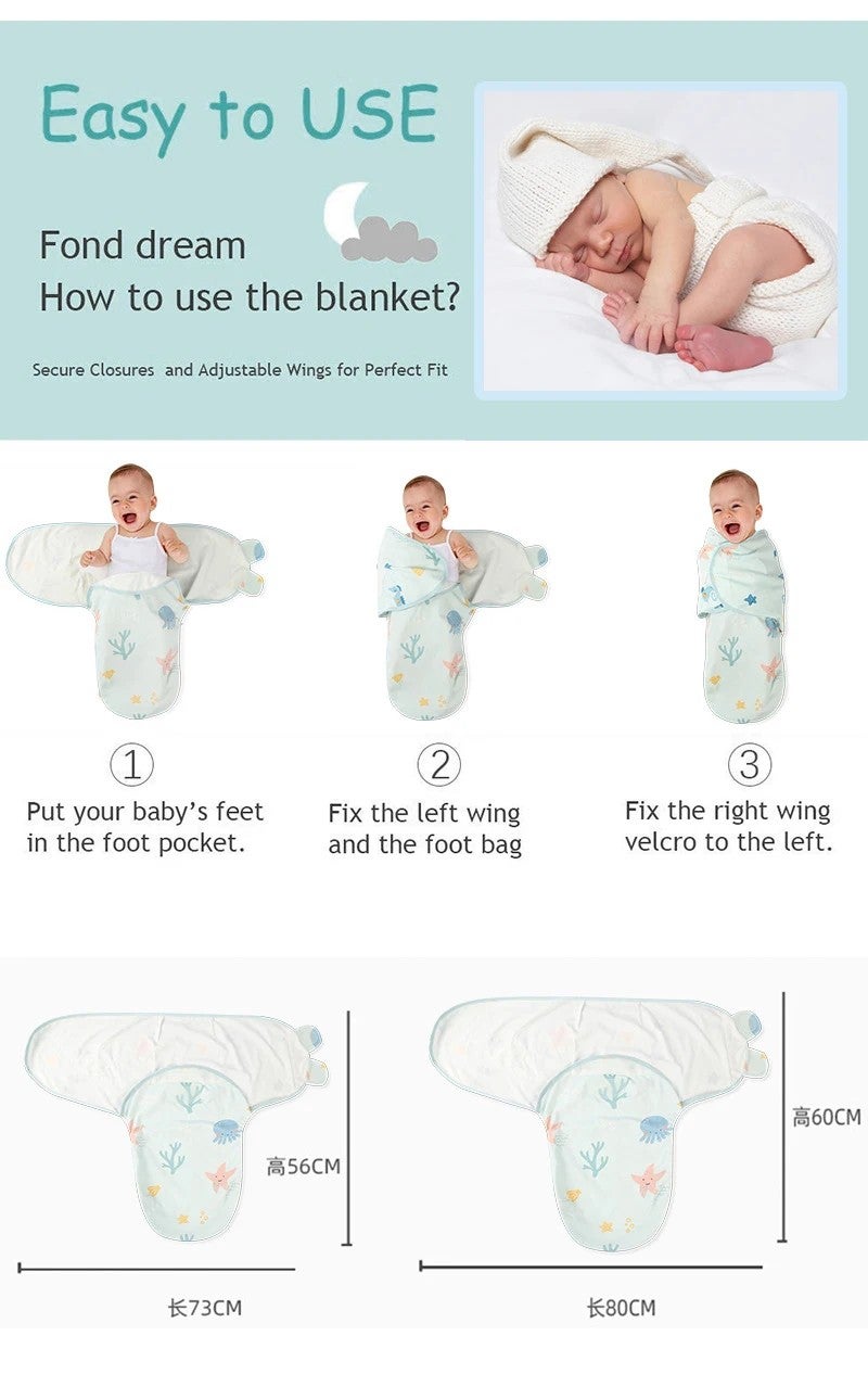 Bluejw 100% Cotton Baby Swaddle Sleeping Bag - Anti-Shock Swaddlers Bandage for Newborns & Infants - Four Seasons Single Layer - Image 5