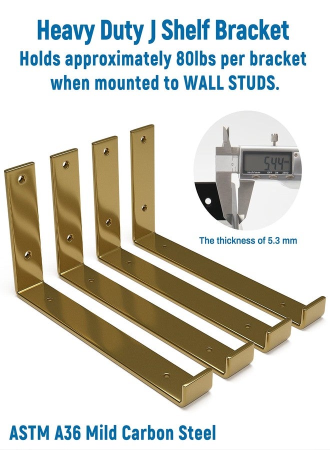 LEOPO 12 inch Shelf Bracket for DIY Floating Shelf, 1/5 inch Thick Heavy Duty Bracket, 6 Pack, Golden - Image 3