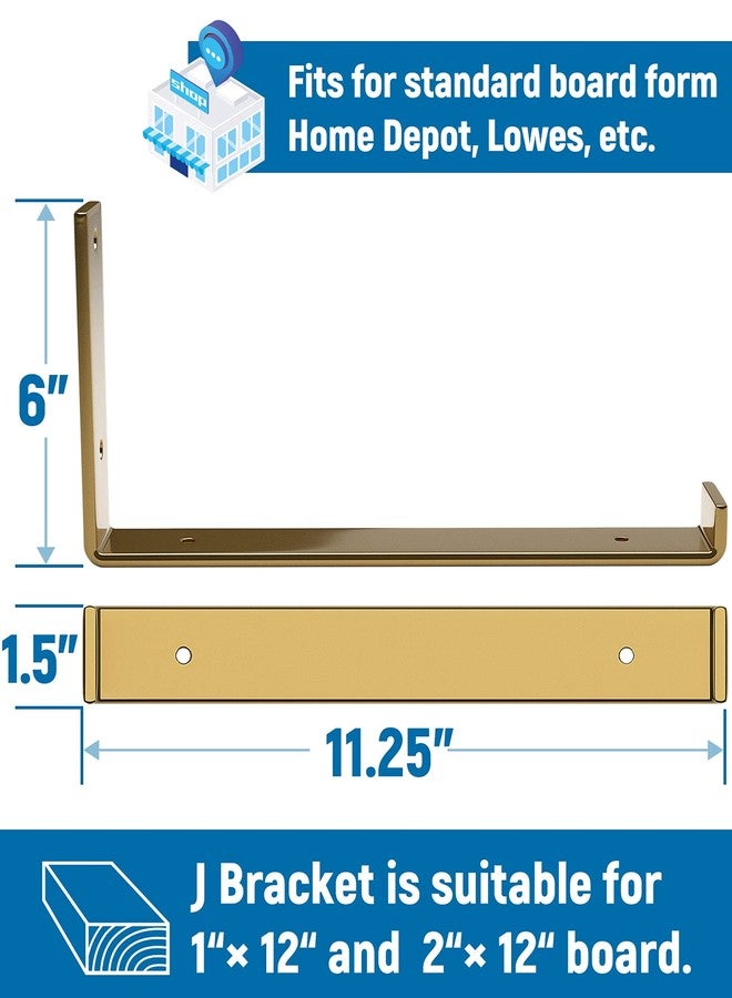 LEOPO 12 inch Shelf Bracket for DIY Floating Shelf, 1/5 inch Thick Heavy Duty Bracket, 6 Pack, Golden - Image 2