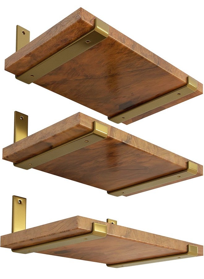 LEOPO 12 inch Shelf Bracket for DIY Floating Shelf, 1/5 inch Thick Heavy Duty Bracket, 6 Pack, Golden - Image 1