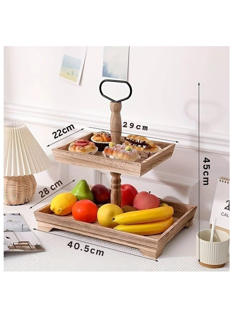 Cozy Nest Wooden 2-Tier Cupcake Stand, Rustic Pastry Holder Farmhouse Style Serving Tray Elegant Tiered Tray for Desserts Cakes Parties Celebrations & Special Occasions- Light Brown  - Image 3