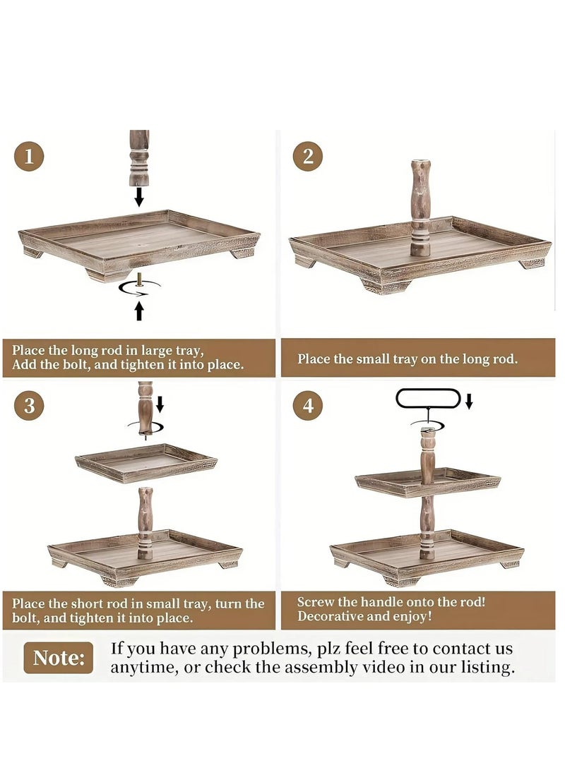 Cozy Nest Wooden 2-Tier Cupcake Stand, Rustic Pastry Holder Farmhouse Style Serving Tray Elegant Tiered Tray for Desserts Cakes Parties Celebrations & Special Occasions- Light Brown  - Image 4