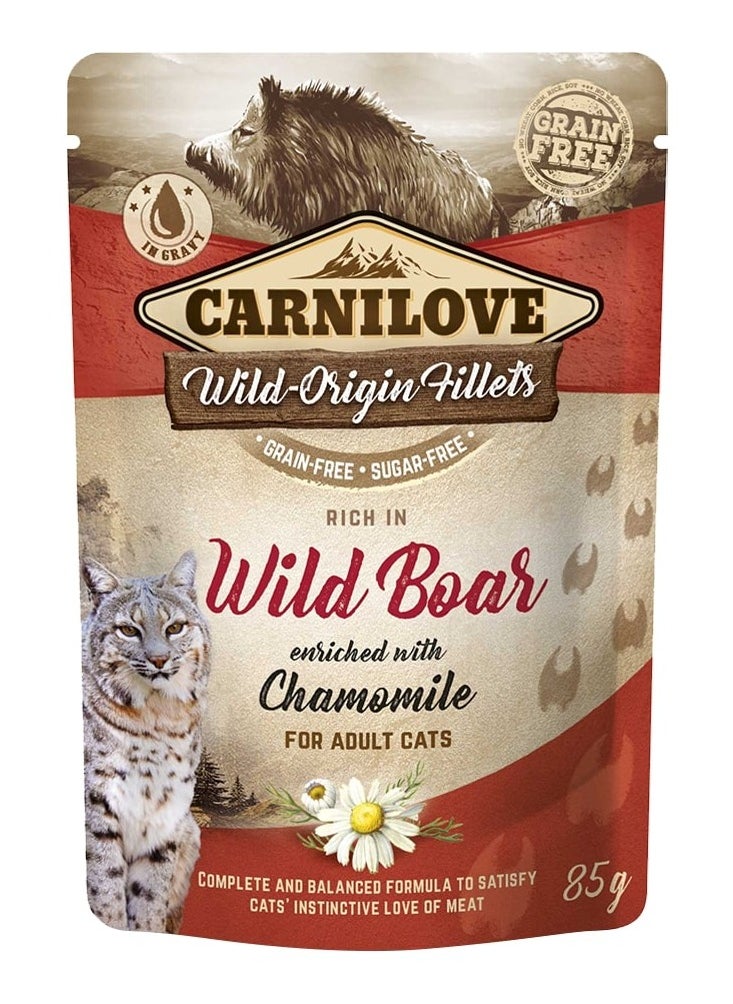 CARNILOVE Carnilove Wild Boar enriched with Chamomile for Adult Cats (Wet Food Pouches) 24x85g 