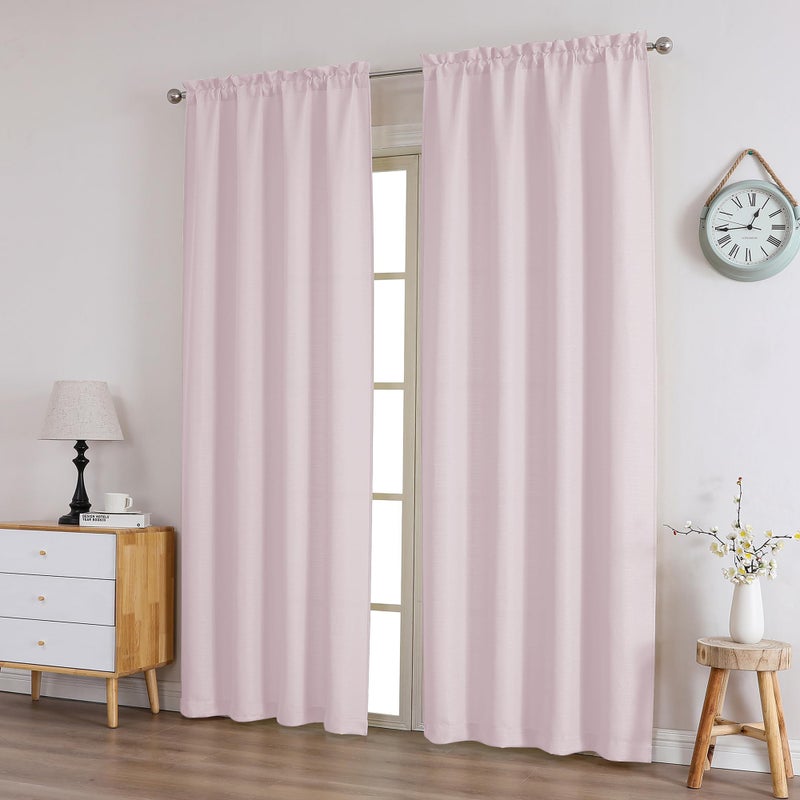 Chyhomenyc Bennet Blush Pink Curtains 84 Inches Long 2 Panels  Faux Linen Textured Semi Sheer Light Filtering Soft Airy Privacy Farmhouse Curtain Drapes for Living Room Bedroom  40"" Wx84 L - Image 2