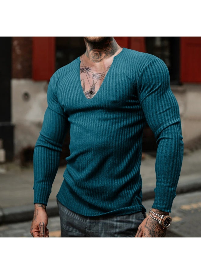 Slim Fit Long Sleeve Knitted Sweater for Men Solid Color Casual Top V Neck Thin Model Suitable for Autumn And Winter - Image 2