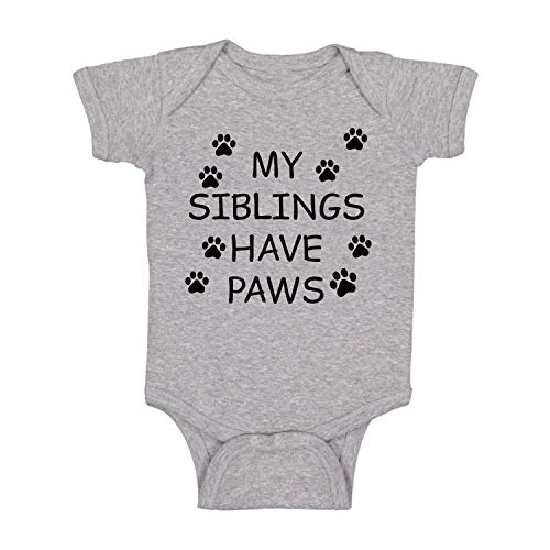 Funnwear My Sibling have Paws - Funny Baby Essentials Bodysuit - Cute Newborn Outfit Boy Girls Clothes (6 Months, Sports Grey) - Image 1