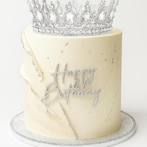 Otuuz 8 Pcs Silver Queen Crown Cake Topper Happy Birthday Cake Toppers Foam Balls Rhinestone Crystal Tiara Wedding Decoration for Princess Party Photo Props for Women Princess - Image 1