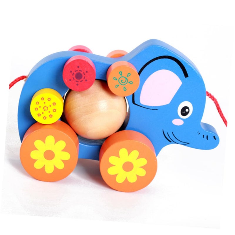 Blue Elephant Pull String Walking Cart Toy Develops Motor Skills Observation Fun - Image 5