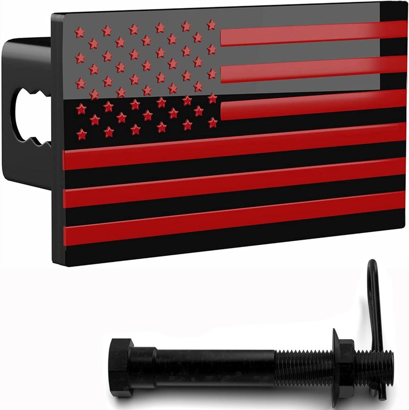 eVerHITCH USA Black Red Flag Metal Hitch Cover Fits 2" Receiver - Image 1