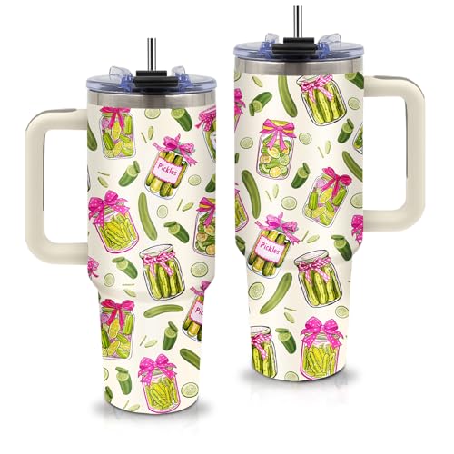 xiiai Pickle Gifts - Funny Pickle Themed Tumbler 40oz with Handle and Straws, Leak-proof, Stainless Steel Insulated Travel Coffee Mugs for Pickles Lovers, Pickled Food Enthusiasts Gifts Birthday Cup - Image 1