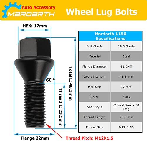Mardarth 12mm x 1.5 Wheel Lug Bolt OE Factory Lug Stud 36136781150 Compatible with BMW E46 E90 E39 E60 E53 325i OE# 610574, Pack of 20 - Image 2