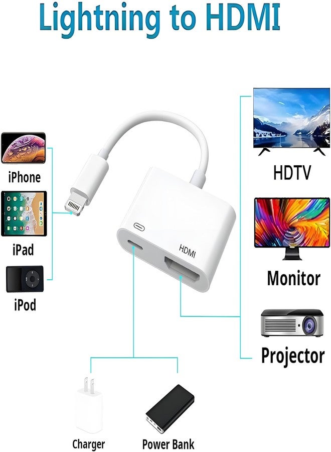 esbeecables [MFi Certified] Lightning to HDMI Adapter for iPhone Digital AV Adapter 1080P HD Video HDMI Sync Screen Connector Cable with Charging Port for iPhone 14 13 12 11 X 8 7 iPad on HDTV/Projector/Monitor - Image 5