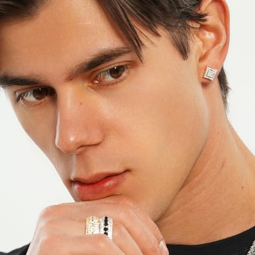 TOPGRILLZ 925 Sterling Silver Iced out Men and Women 14k Gold Square Kite Screw Back Hypoallergenic Stud Earrings with Simulated Diamond (Gold) - Image 3