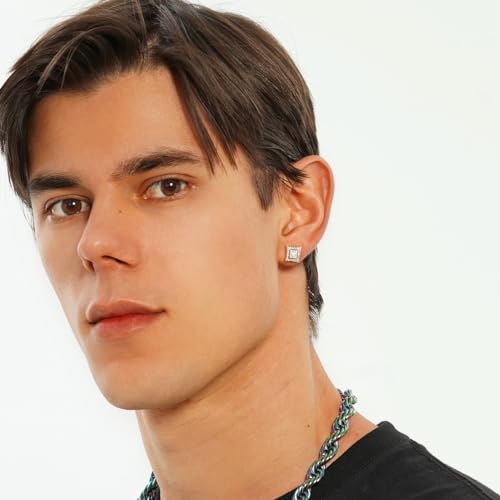 TOPGRILLZ 925 Sterling Silver Iced out Men and Women 14k Gold Square Kite Screw Back Hypoallergenic Stud Earrings with Simulated Diamond (Gold) - Image 4